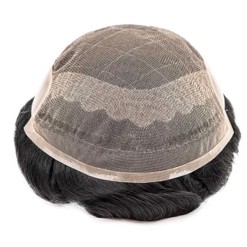 Parrucca uomo Prothese PU-Haut auf der Rückseite Echthaar-Toupet for Männer Schweizer Lace Front Männerhaar Herrenhaarteil Parrucca von lskdnrufh
