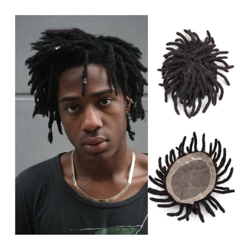 Parrucca uomo Toupet For Männers Mit Afro-Locken Feine Mono- Und NPU-Basis, Haarkapillarprothese Männer, Natürliches Schwarz, 7,6–17,8 Cm Parrucca(3inches Dreadlocks 110%,7"x9") von lskdnrufh