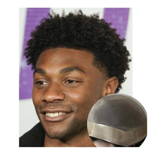 Parrucca uomo Toupet for Männer Afro Kinky Curly Lace Männliche Herrenperücken Echthaar-Ersatzsystem 6mm Schwarz Parrucca(6"X9") von lskdnrufh