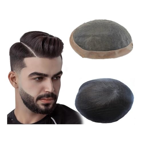Parrucca uomo Toupet for Männer Feines Mono Herren Toupet Echthaar Ersatzsystem Haarprothese Natürliches Schwarzes Haar Parrucca(7"X10") von lskdnrufh