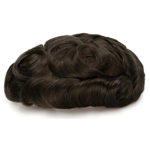Parrucca uomo Toupet for Männer Haarteile Echthaar Weiche Schweizer Spitze Herren Haarersatzsysteme Haarteil Natürlicher Haaransatz Parrucca(Brown,6"X8") von lskdnrufh