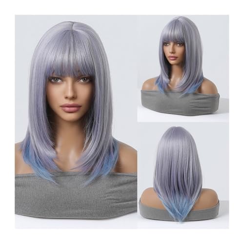 Perücken 14 Zoll/35 cm Lila Blau Ombre Cosplay Synthetische Perücken Kurzer Bob Glattes Lolita Halloween Haar Perücke mit Pony for Frauen Hitzebeständig Damenperücken von lskdnrufh