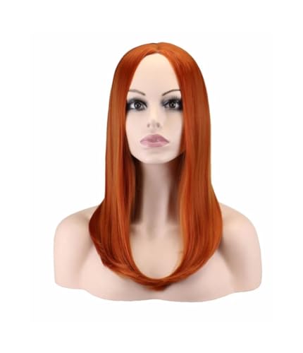 Perücken Mittellange, gerade Cosplay-Perücken for Damen, dunkelorange, 50 cm, Kunsthaar Damenperücken von lskdnrufh