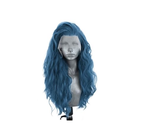 Perücken Synthetische lange lockige Haar-Perücken, synthetische Spitze-Front-Perücke, Haar-Hochtemperatur-Haar, gewellte Perücken for Frauen, Cosplay-Perücke, Haar-Perücken Damenperücken(Dark Blue Wig von lskdnrufh