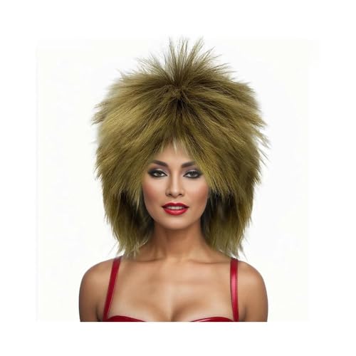 Perücken for Frauen grün lang geschichtet 70er 80er Rocker Haar Perücke Synthetik Halloween Cosplay Haar Extensions von lskdnrufh