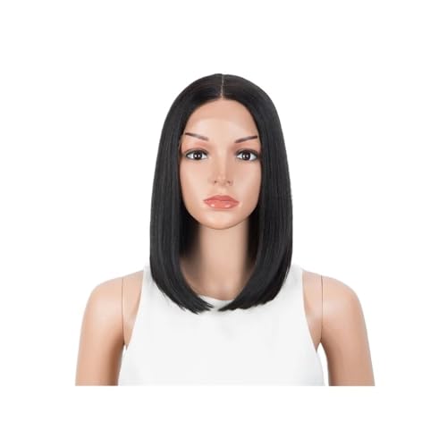 Synthetische Lace Front Perücke Gerade Kurze Bob 12 Zoll Perücken for Frauen Cosplay Perücken Mittelteil Lace Perücke Haar Extensions(Black) von lskdnrufh