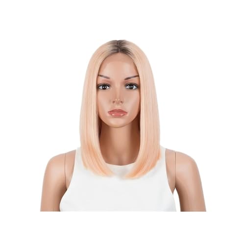 Synthetische Lace Front Perücke Gerade Kurze Bob 12 Zoll Perücken for Frauen Cosplay Perücken Mittelteil Lace Perücke Haar Extensions(Ombre Brown Blonde) von lskdnrufh