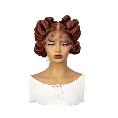 Transparente Geflochtene Vollspitzen-Perücken, handgemachte knotenlose synthetische Perücke für schwarze Frauen 6-Zoll-Frauen-Haar-Topper (Rot-Braun) von lskdnrufh