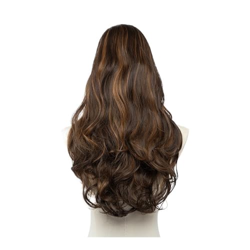 Synthetische Gewellte U-Teil-Perücken For Frauen, For Anklipsen, Haarverlängerung, Unsichtbare Halbe Falsche Perücke, 61 Cm, Natürliche Haarteile Haar Extensions(Dark bown blonde) von lskdnrufh