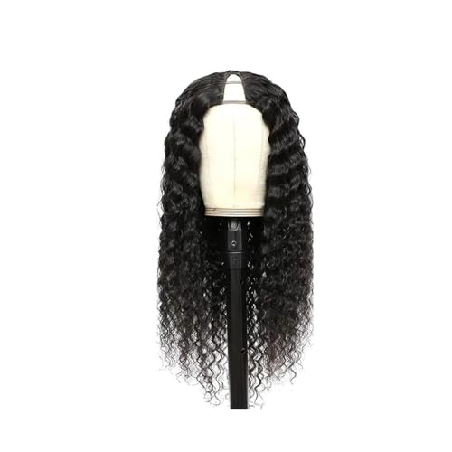 Wasserwelle V-Teil Perücke Echthaar gewellte Perücken for schwarze Frauen 180 Dichte natürliches Schwarz Haar Extensions(22inch) von lskdnrufh
