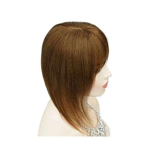 Haarteil Frauen 13 x 13 cm Topper-Haar mit Pony, Echthaar-Topper aus Remy-Echthaar for Frauen mit Haarausfall, Seidenbasis mit Haareinschlag Haar Extensions(12inch,Brown) von lskdnrufh
