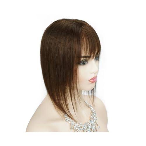 Haarteil Frauen 13 x 13 cm Topper-Haar mit Pony, Echthaar-Topper aus Remy-Echthaar for Frauen mit Haarausfall, Seidenbasis mit Haareinschlag Haar Extensions(8inch,Medium brown) von lskdnrufh