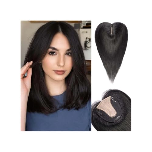 Haarteil Frauen 14 Zoll Remy-Menschenhaar-Topper mit Seidenbasis und Clips in glatt, Haarteil-Verlängerung aus 100% Menschenhaar for Frauen Haar Extensions(Dark Black) von lskdnrufh