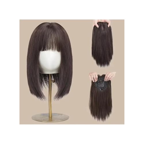 Haarteil Frauen 16-Zoll-Kunsthaar-Topper for Frauen, natürlich aussehende Clip-in-Haarteile mit Pony Haar Extensions(Natural Black) von lskdnrufh