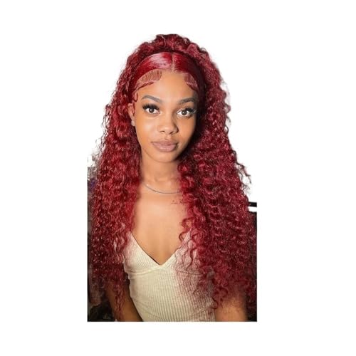 Haarteil Frauen Burgunder Perücke verworrene lockige Echthaarperücken 13 x 4 HD Lace Perücken for Frauen Haar Extensions(12inch) von lskdnrufh