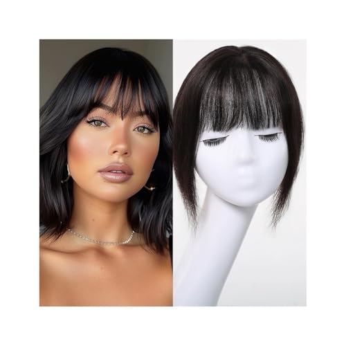 Haarteil Frauen Echthaar-Topper for Frauen, 25,4 cm, glatter Haar-Topper mit Pony, 6 x 8 cm Spitzenbasis, handgebundene Topper-Haarverlängerung Haar Extensions(Black) von lskdnrufh