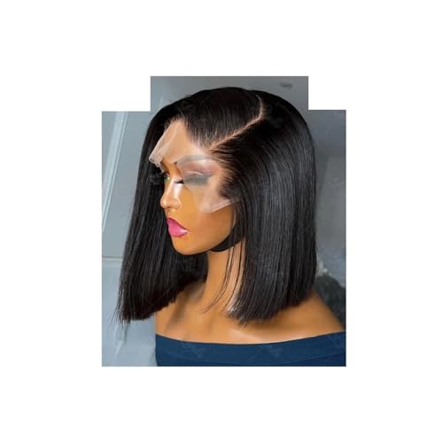 Haarteil Frauen Gerade kurze Bob-Perücke, 180 Dichte, Lace-Front-Echthaar-Perücken, vorgezupft, 5 x 5 Verschluss, Remy-Haar-Perücke Haar Extensions(14inches) von lskdnrufh