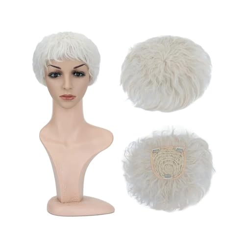 Haarteil Frauen Synthetischer, natürlicher, lockiger Haaraufsatz, Ersatz-Haarteil, 13 x 13 cm, Kurzhaar-Aufsatz for Anklippen, gewellte Haarverlängerungen Haar Extensions(Platinum Blonde) von lskdnrufh