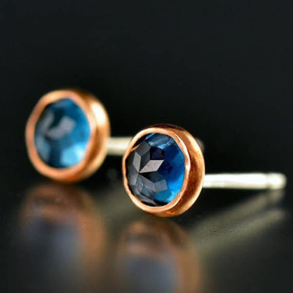 Blautopas Ohrstecker - Rosenschliff Rosegold Rose Gold 14 Kt Edelstein von lsueszabo