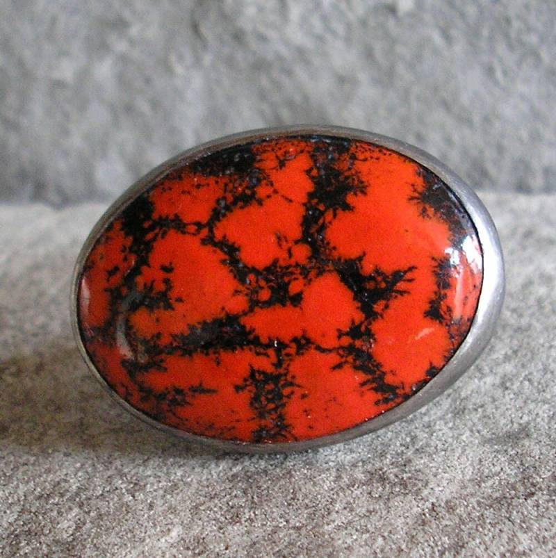 Emaille-Ring - Rot Emaille Ring Und Schwarz Silber Emaille-Schmuck Sterling 925Er Us Größe 6 von lsueszabo