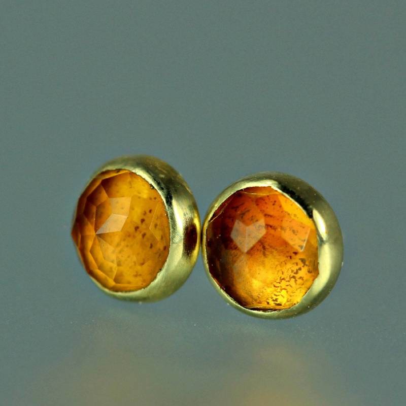 Granat Ohrstecker - Orange Gold Hessionit Im Rosenschliff Edelstein 750Er Gelbgold von lsueszabo