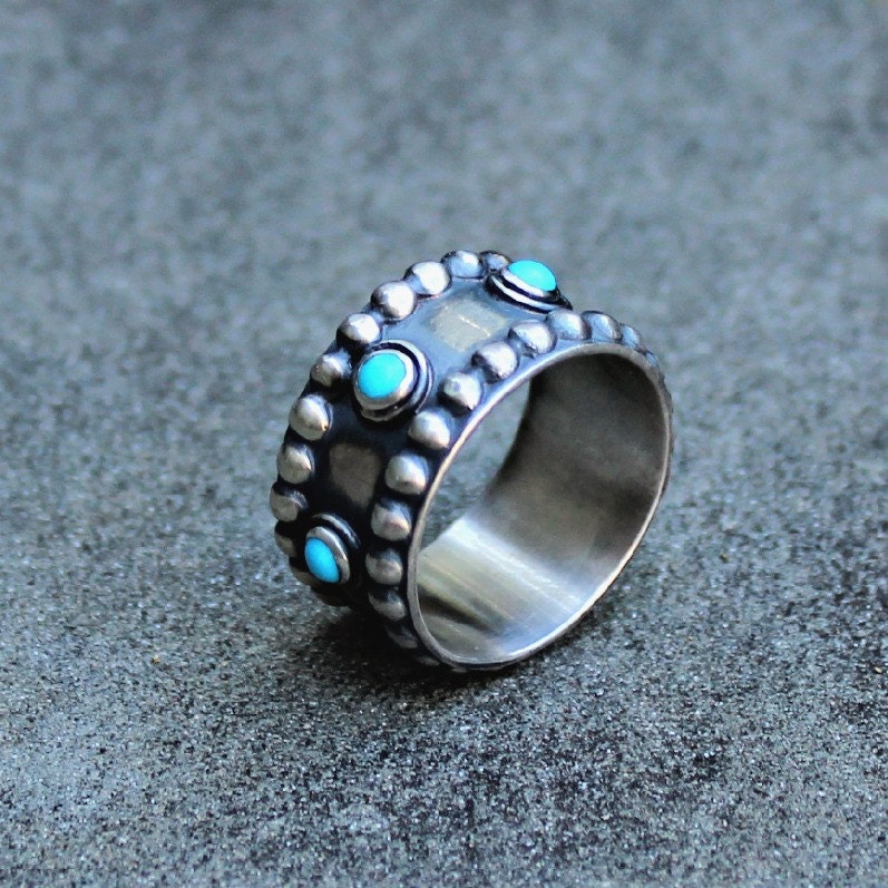 Türkisring - Silber Band-Ring Sterling Türkis Ring Arizona Lünette Set Us 8 von lsueszabo