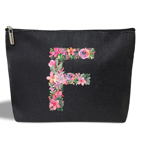 Kosmetiktasche mit Initialbuchstaben für Frauen, Mutter, Freundin, Besties, Schwester, schwarze Monogramm-Make-up-Tasche, Kosmetiktasche mit Reißverschluss für Muttertag, Hochzeit, Abschlussfeier, von ltazhyi