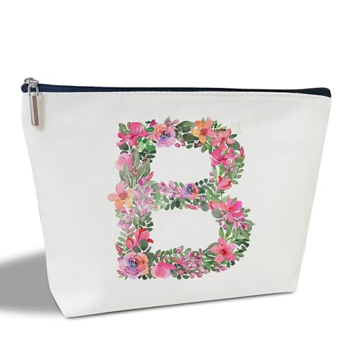 Initial Letter B Gifts for Women Mom Friend Besties Sister, Flower Monogrammed Makeup Bag, Cosmetic Travel Bag with Zipper for Mother's Day Wedding Graduation, Bride Bridesmaid Pouch Toiletry Bag - von ltazhyi