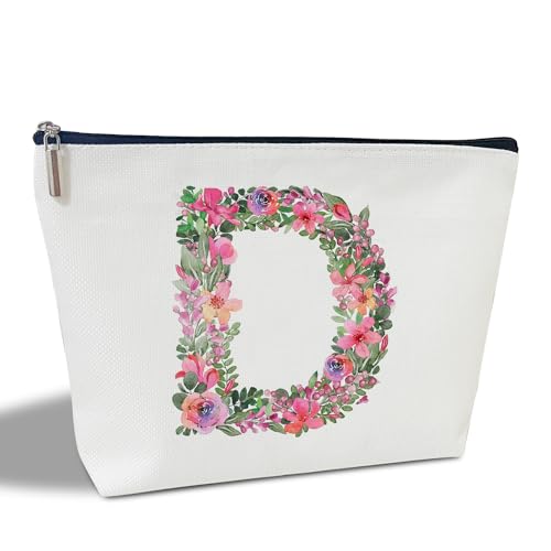 Initial Letter D Gifts for Women Mom Friend Besties Sister, Flower Monogrammed Makeup Bag, Cosmetic Travel Bag with Zipper for Mother's Day Wedding Graduation, Bride Bridesmaid Pouch Toiletry Bag - von ltazhyi