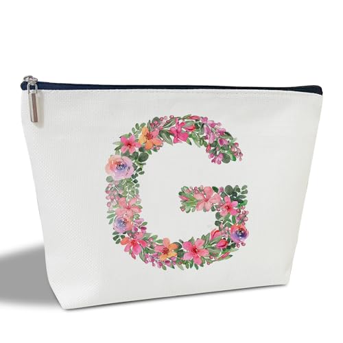 Initial Letter G Gifts for Women Mom Friend Besties Sister, Flower Monogrammed Makeup Bag, Cosmetic Travel Bag with Zipper for Mother's Day Wedding Graduation, Bride Bridesmaid Pouch Toiletry Bag - von ltazhyi