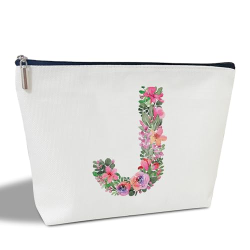 Initial Letter J Gifts for Women Mom Friend Besties Sister, Flower Monogrammed Makeup Bag, Cosmetic Travel Bag with Zipper for Mother's Day Wedding Graduation, Bride Bridesmaid Pouch Toiletry Bag - von ltazhyi