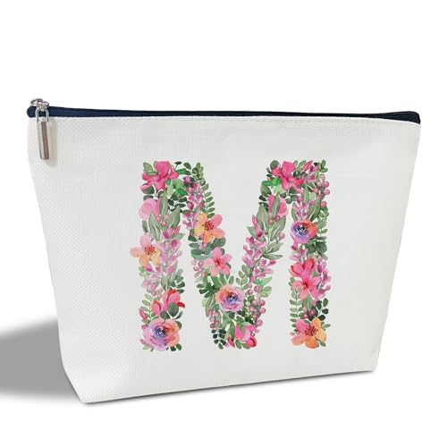 Initial Letter M Gifts for Women Mom Friend Besties Sister, Flower Monogrammed Makeup Bag, Cosmetic Travel Bag with Zipper for Mother's Day Wedding Graduation, Bride Bridesmaid Pouch Toiletry Bag - von ltazhyi