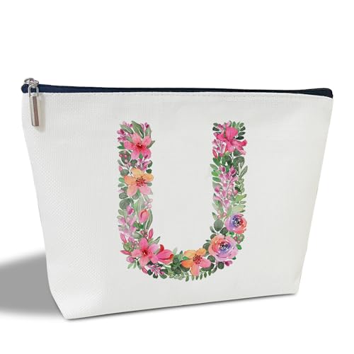 Initial Letter U Gifts for Women Mom Friend Besties Sister, Flower Monogrammed Makeup Bag, Cosmetic Travel Bag with Zipper for Mother's Day Wedding Graduation, Bride Bridesmaid Pouch Toiletry Bag - von ltazhyi