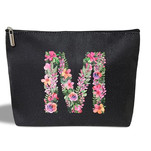 Kosmetiktasche mit Initialbuchstaben für Frauen, Mutter, Freundin, Besties, Schwester, schwarze Monogramm-Make-up-Tasche, Kosmetiktasche mit Reißverschluss für Muttertag, Hochzeit, Abschlussfeier, von ltazhyi