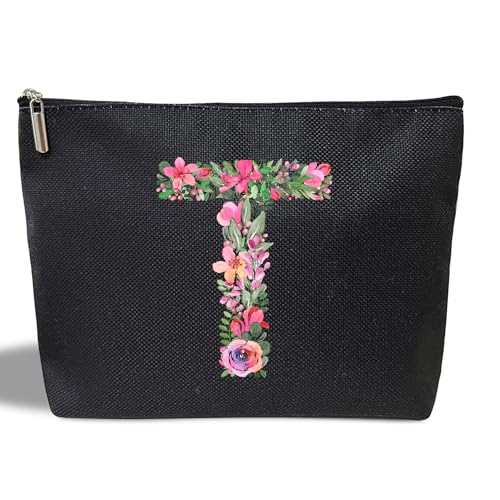 Kosmetiktasche mit Initialbuchstaben für Frauen, Mutter, Freundin, Besties, Schwester, schwarze Monogramm-Make-up-Tasche, Kosmetiktasche mit Reißverschluss für Muttertag, Hochzeit, Abschlussfeier, von ltazhyi