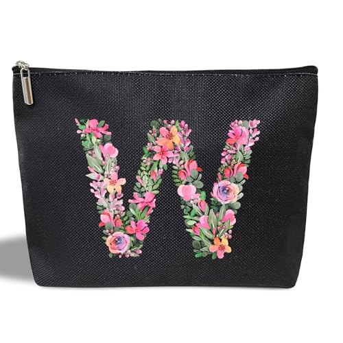 Kosmetiktasche mit Initialbuchstaben für Frauen, Mutter, Freundin, Besties, Schwester, schwarze Monogramm-Make-up-Tasche, Kosmetiktasche mit Reißverschluss für Muttertag, Hochzeit, Abschlussfeier, von ltazhyi