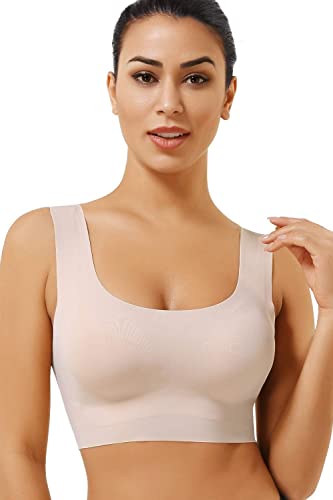 lttcbro Damen Nahtloser Yoga BH U-Ausschnitt Drahtloser Schlaf Bralette, Nude, small von lttcbro