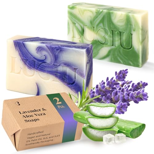 lubiu Naturseife Duo – Lavendelseife & Aloe Vera Seife Ohne Palmöl – Handgemachte Seife Stück (2x100g) – Duftseifen für alle Hauttypen & Kinder – Duschseife, Handseife & Gesichtsseife - Natural Soap von lubiu