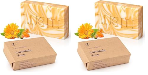lubiu Ringelblumen Seife Stück - 100g Naturseife als Duschseife Männer, Frauen und Handseife Fest - auch Kinderseife - Handgemachte Seife Fest (Packung mit 2) von lubiu