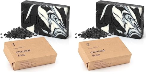 lubiu Schwarze Seife Stück - 100g Aktivkohle Seife ohne Palmöl - Naturseife als Duschseife Männer und Frauen - Auch handseife fest - Black Soap Bar (Packung mit 2) von lubiu