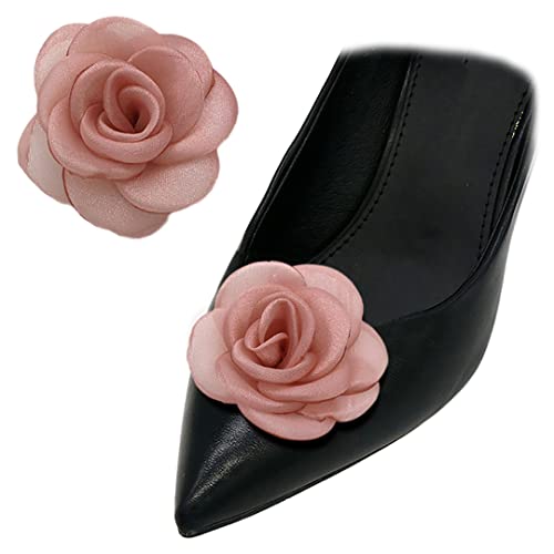 2 Stück handgefertigte Stoffrosen-Schuhclips abnehmbare florale Schuhschnallen elegante Schuhdekorationen für Party Hochzeit High Heels, One Size, Metall, Ohne Edelstein. von luchike