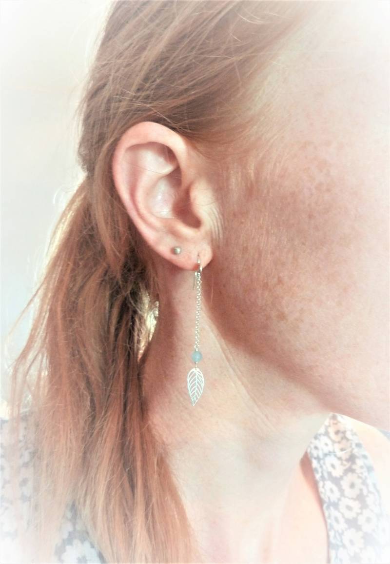 Massive 925Er Silberohrringe Naturstein, Blätter, Ohrkette von lucilesias