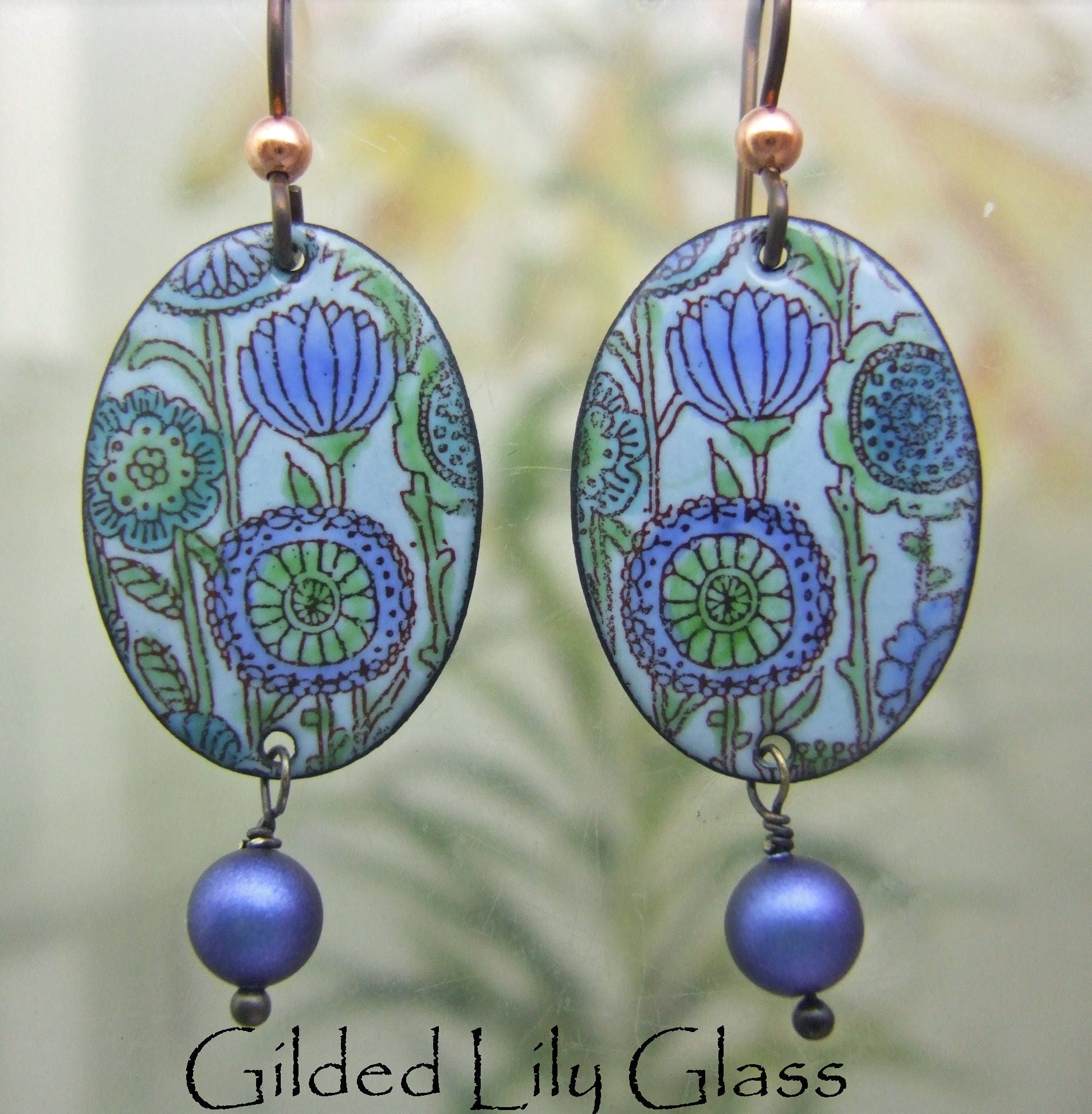 Blueprint Floral Emaille Ohrringe, Kupfer Schmuck Handgefertigt in North Carolina Blueprint Floral Emaille Ohrringe, Kupfer Schmuck Handgefertigt in North Carolina von luckiepenny