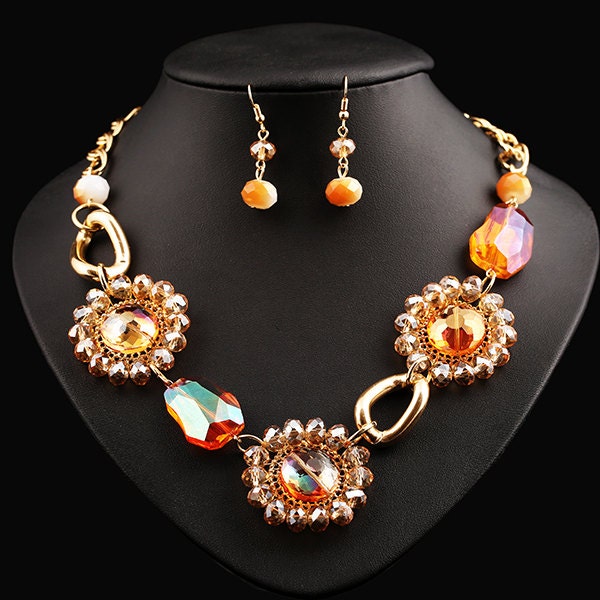 Sale 50% Preis Als Markiertes Kombi Porto 18K Vergoldet Swarovski Kristall Strass Party Halskette & Ohrring Set Sz0081 von luckycat1930