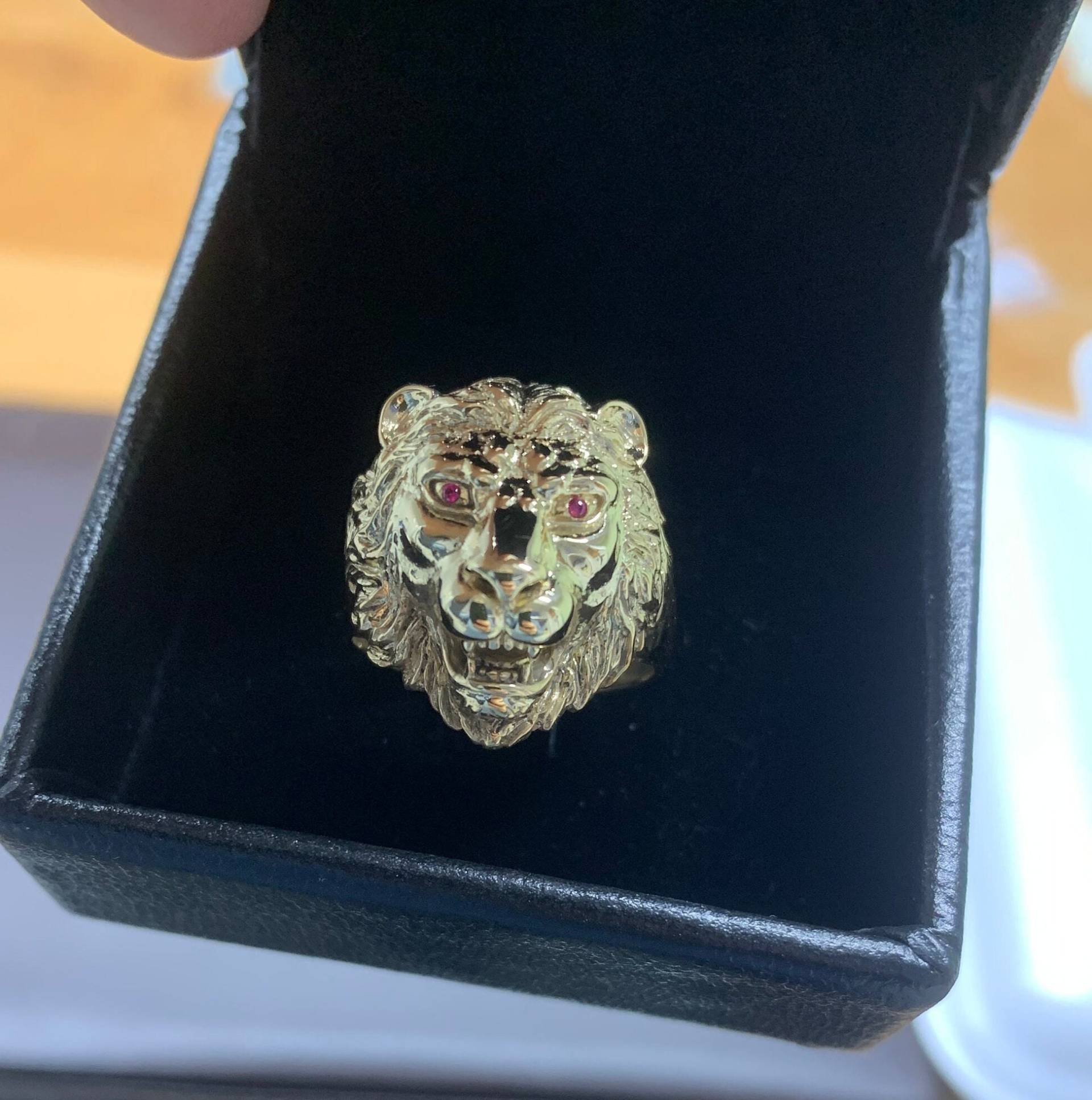 14K Gold Löwe Ring Männer Löwenring Edelstein Auge Für von luckygoldjewelry