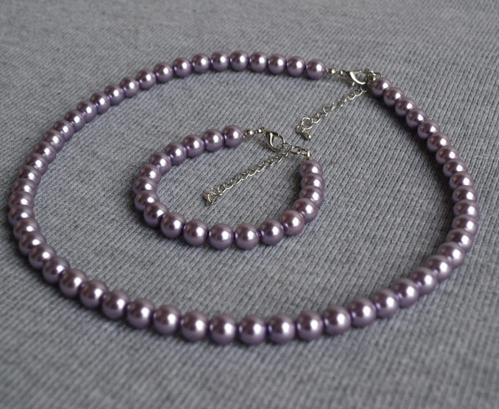 Flieder Perlen Set, Hell Lila Glas Armband, Schmuck, Brautsjungfer Schmuck von luckyjewelry8
