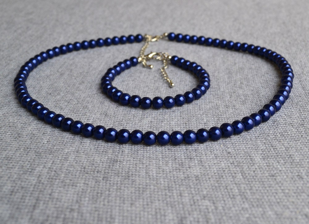 Glasperlenset, Marineblau Perlenset, 6 Mm Weiße Baby Brautjungfer Perle, Geschenkhochzeitskette von luckyjewelry8