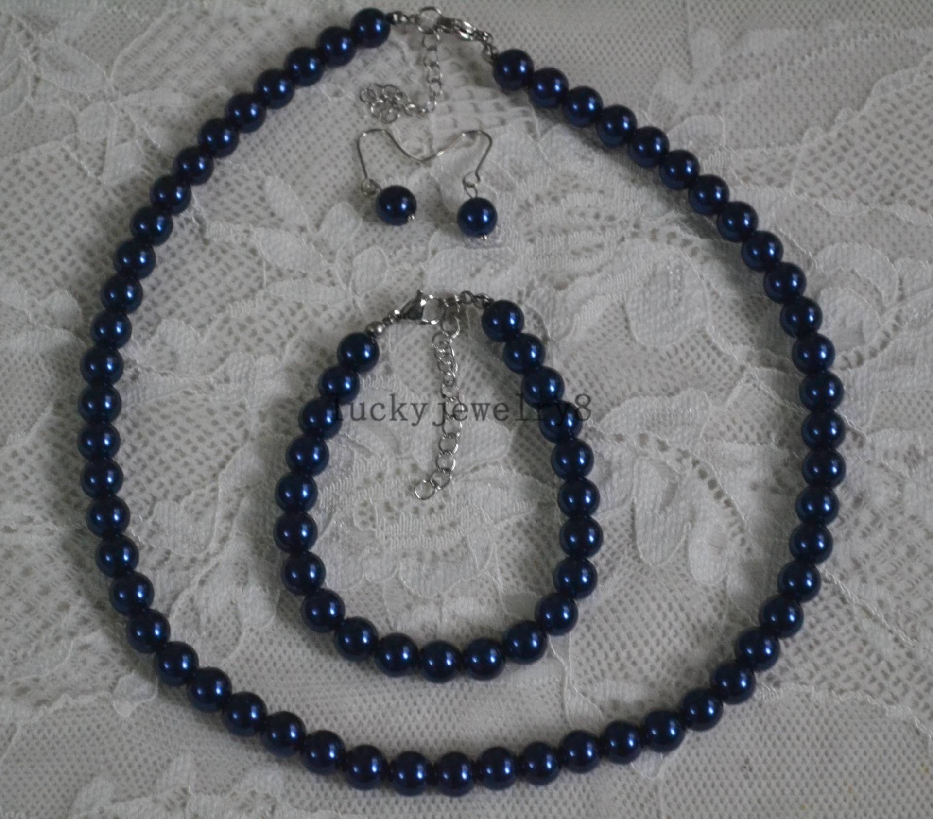 Navy Perlen-Set, Brautjungfer Geschenke, Perlenschmuck, Perlenarmband, Perlenohrringe, Perlenkette, Glasperlen-Set von luckyjewelry8