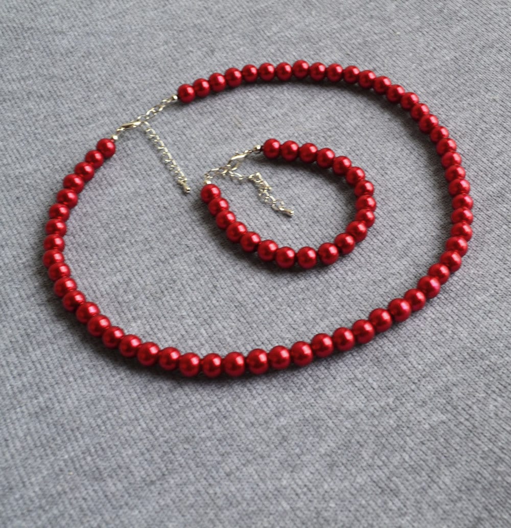 Perle Gesetzt, Burgundy Rote Halskette, Perlenarmband, Brautjungfer Perlenset, Glasperlenset, Perlenkette, Hochzeit Perlen von luckyjewelry8