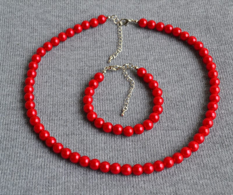 Perlenkette, Perlenarmband, Rote Perlen, Glasperlen, Hochzeitsperlen, Hochzeitsschmuck von luckyjewelry8
